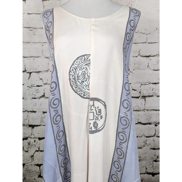 VINTAGE Artsy Batik Beachy Lagenlook Maxi Rayon Dress One Size - Picture 2 of 9